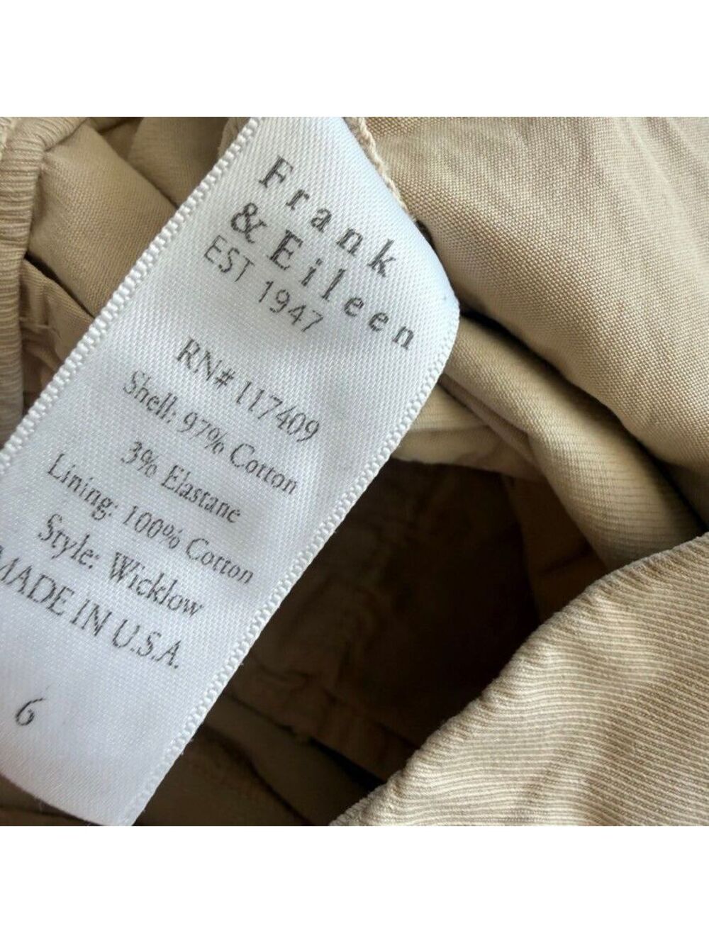 Frank & Eileen Wicklow Italian Beige Cotton Blend Pants Size 6 - Picture 4 of 8